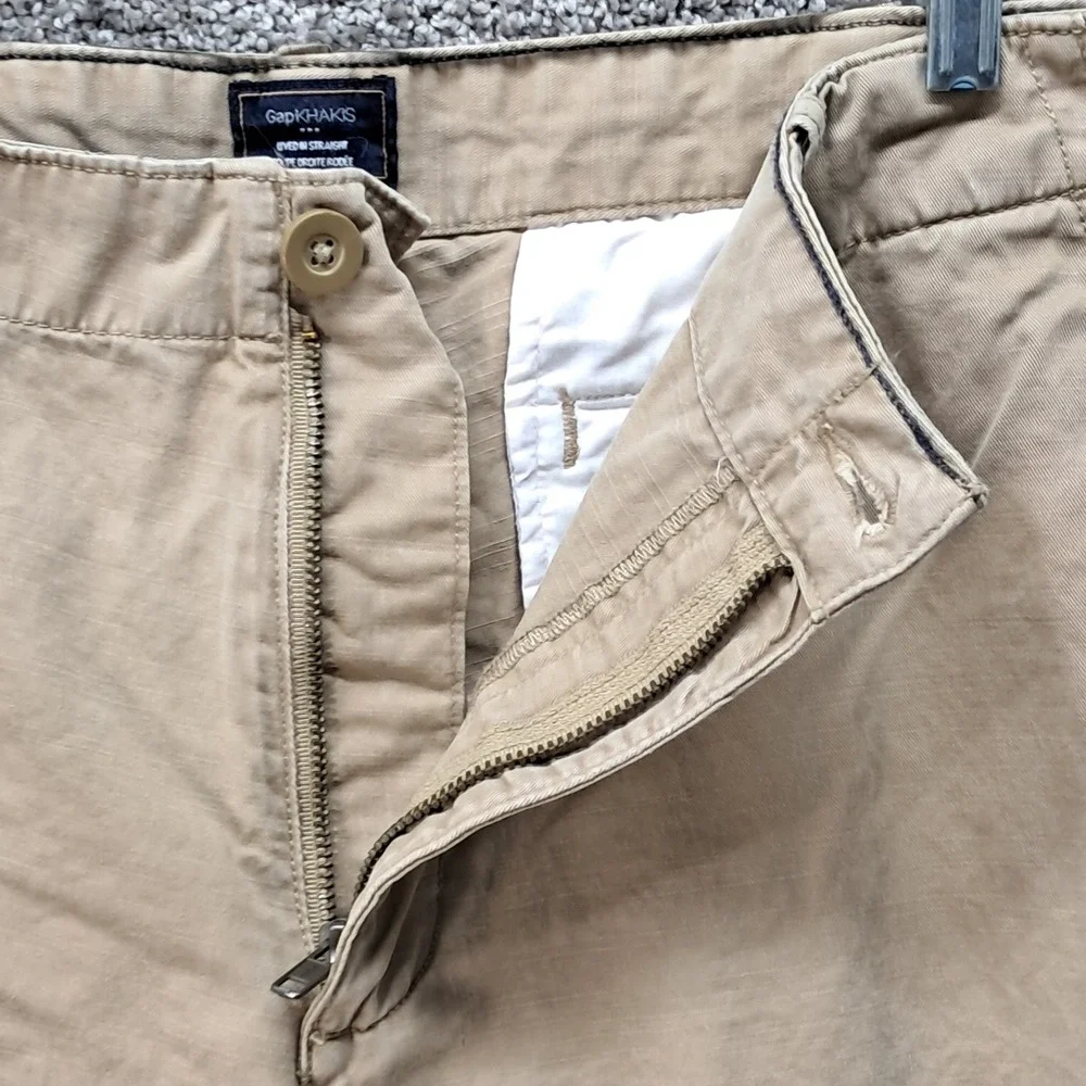Gap Mens Lived In Straight Khakis Tan Cotton Chino Pants 38x32 7107